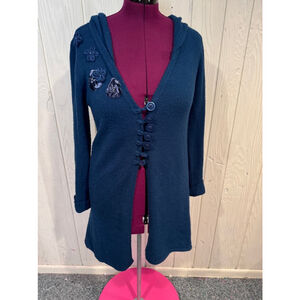Vintage Glam Collection Blue Teal Embellished Cardigan Sweater Medium